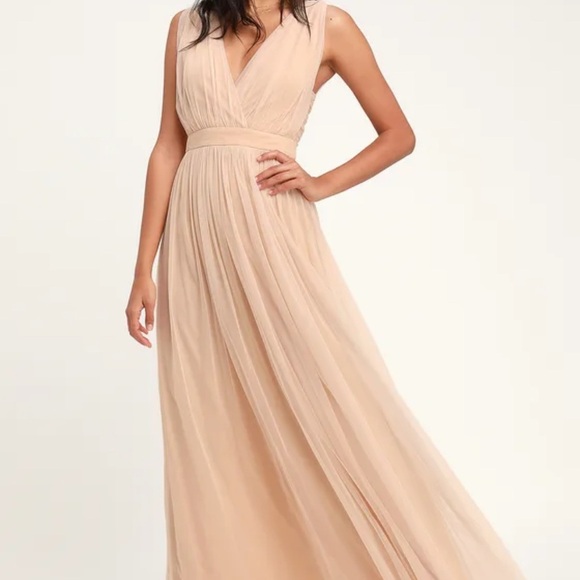 NWT! Lulus Romantic Moment Nude Mesh Maxi Dress Back Zip Lined Back Zip Size M - Picture 3 of 12